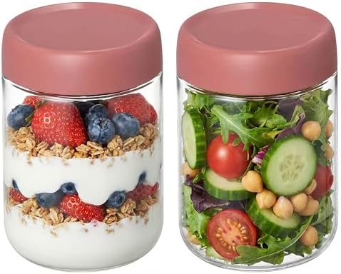 2Pack Overnight Oats Containers with Lids, 16 oz Glass Mason Overnight Oats Jars, Wide Mouth Airtight Containers for Milk, Cereal, Fruit, Yogurt, Spice Sugar, Salad Dressing, Sauce