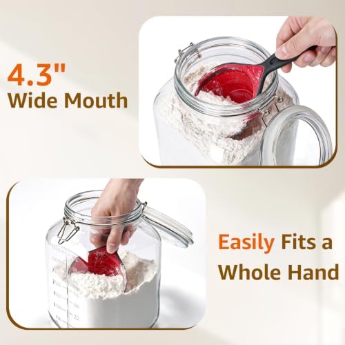 Large Square Glass Jars with Airtight Lids 1.1 Gallon Wide Mouth