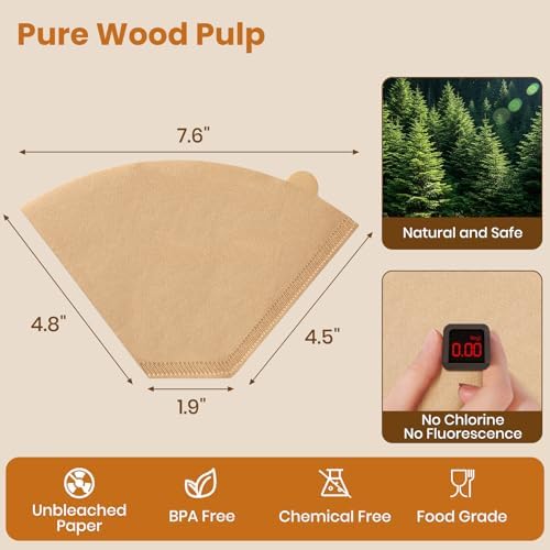 AOZITA #4 Cone Coffee Filters 8-12 Cup, 100 Count Unbleached Natural Coffee Paper Filters, No Blowout, Disposable Coffee Filter for Pour Over and Drip Coffee Maker (Pack of 2)