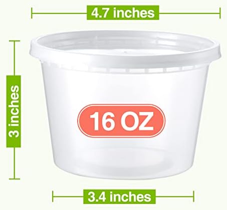 NEEBAKE 16 Oz Deli-Containers-with-Lids - 60 Set Plastic Food-Storage-Containers-with-Lids, Microwaveable & Freezer Safe To-Go-Containers, Leak-proof Soup Overnight Oats Meal-Prep-Containers