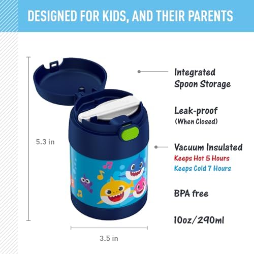 THERMOS FUNTAINER Kids Food Jar with Spoon, 10oz, Baby Shark