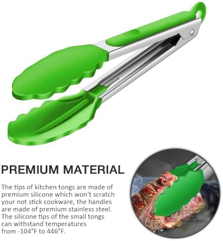 7 Inch Small Serving Tongs with Silicone Tips 3 Pack(Green)