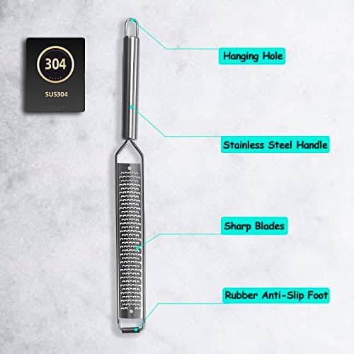 VOVOLY Lemon Zester Fine, Cheese Grater, Etched Stainless Steel Blade
