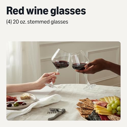 Amazon Basics Stemmed Red Wine Glasses, Dishwasher-Safe, 4-Piece Set, 20 oz. (Pack of 3)