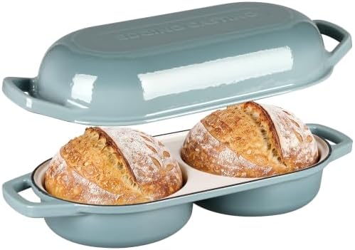 EDGING CASTING Enameled Cast Iron Double Bread Dutch Oven, Seasalt