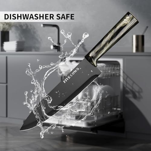 16-Piece Kitchen Knife Block Set with Cutting Board - German Stainless Steel Knives, Built-In Sharpener, Dishwasher Safe, Anti-Slip Handle - All-in-One Cutlery Set for Home/Kitchen (Black)