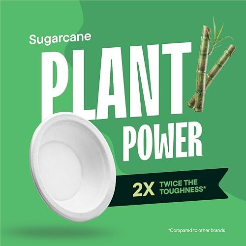 100% Compostable Paper Bowls - 12 oz [125-Pack] Heavy Duty Soup Bowls