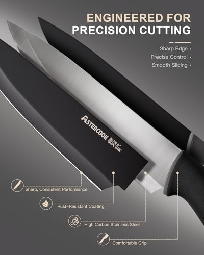 Astercook Knife Set with Block and Sharpener, 22 Piece Kitchen Knife Set Dishwasher Safe, Space-Saving Clear Knife Block with Knives for Everyday Home Cooking Black