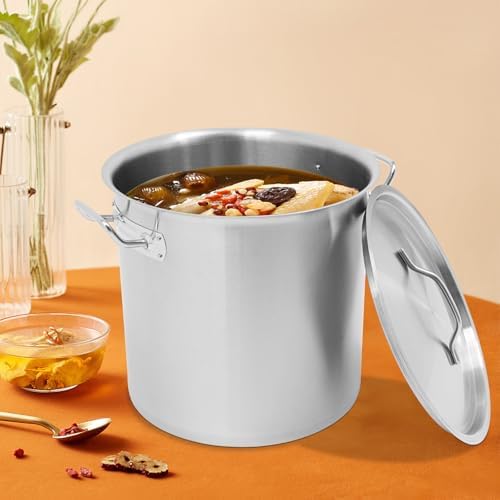 33L/34.9Qt Commercial Large Stock Pot with Lid,Nickel Free Stainless Steel Cookware Healthy Polished Stockpots, Induction Soup Pot for Cooking Home Use