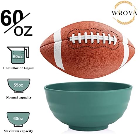 Wrova Wheat Straw Bowls Set 60 OZ Unbreakable Large Cereal Bowls Set of 6 Microwave and Dishwasher Safe Bowls Big Bowls for Dorm and Apartment BPA Free Soup Bowl for Serving Oatmeal and Salad (Green)