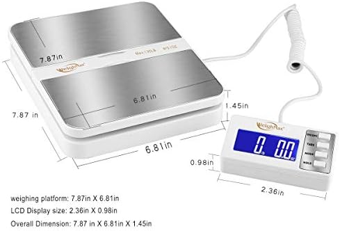 Weighmax 130Lb x0.1OZ Extended Display Digital Shipping Postal Scale, White