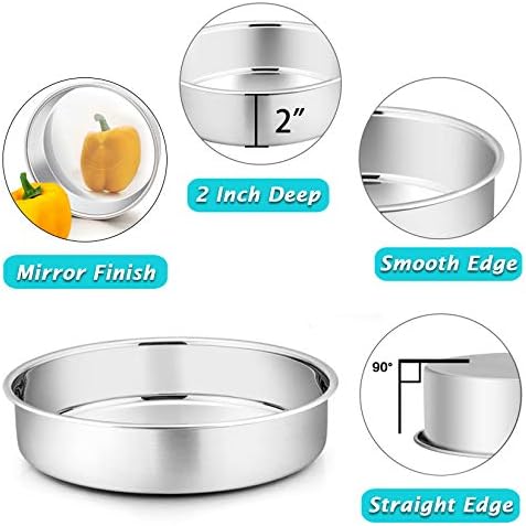 P&P CHEF 9.5 Inch Round Cake Pan Set of 3, Stainless Steel Baking Cake Pans