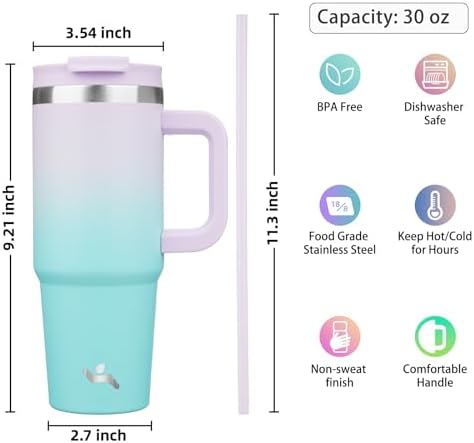 Konokyo 30 oz Insulated Tumbler Water Bottle with Handle, Straw Lid