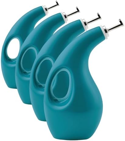 Rachael Ray Ceramics EVOO Oil and Vinegar Dispensing Bottle, 24 Ounce, Turquoise, (Pack of 4)