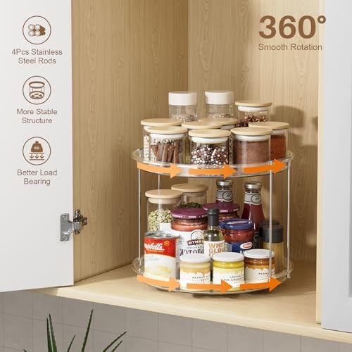 LAMU 2Pack 2 Tier Lazy Susan Organizer 12 inch Large Lazy Susan Turntable Rotating Spice Rack Organization for Cabinet, Kitchen, Pantry, Countertop, Bathroom, Vanity, Medicine Cabinet Organizer, Clear