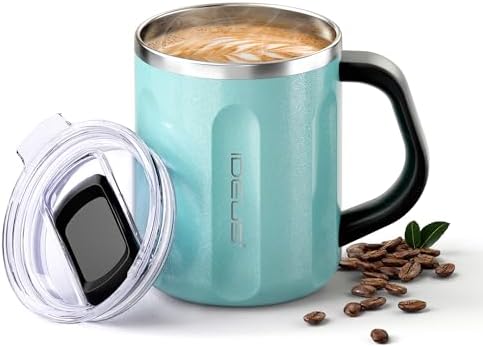 Ideus 16 oz Insulated Coffee Mug with Lid and Handle (Sky Blue, FUJI FLOW)