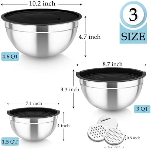 TeamFar Mixing Bowls, Stainless Steel Nesting Salad Bowls Set