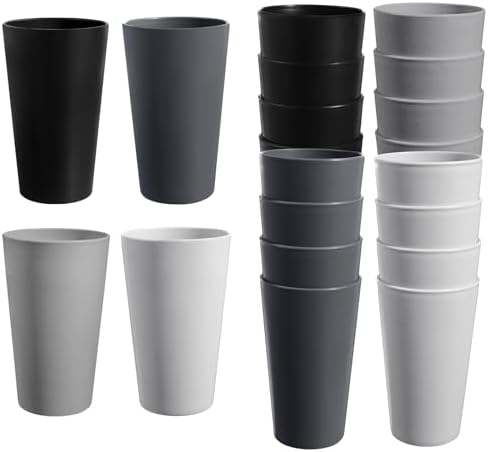 HEYCOME Set of 16 Wheat Straw Cups, 16 Pcs 20 oz Unbreakable Drinking Cups, Reusable Plastic Cups Sets, Water Glasses Tumblers, Microwave & Dishwasher Safe, Bpa Free, 4 Colors