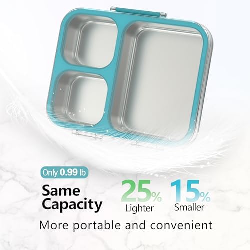 HOMEKOL Stainless Steel Bento Lunch Box 3-Compartment, 4.2Cups, Blue