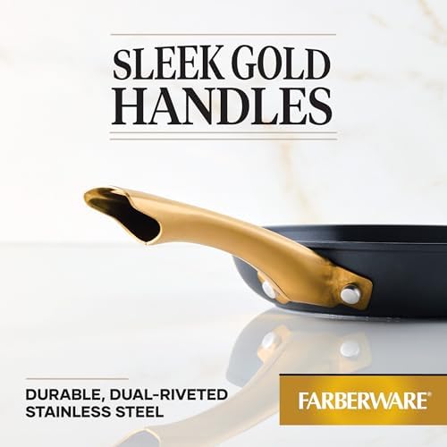 Farberware Forged Induction Ceramic Cookware Nonstick Frying Pan/Skillet, Dishwasher Safe, Suitable for All Stovetops, 8.25 Inch Fry Pan - Black and Gold