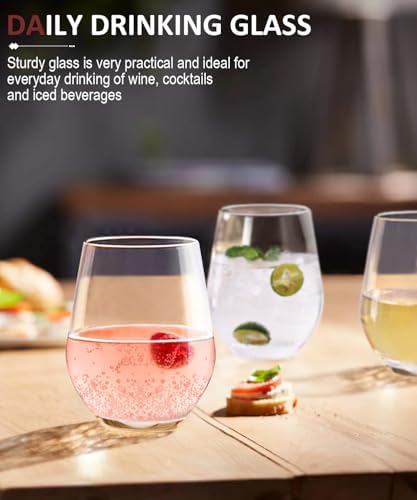 OJA Wine Glasses Set, Crystal Stemless Red Wine Glass, Set of 6, 15 oz