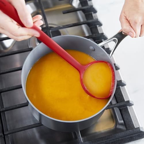 GreenPan Silicone Ladle, Soup Mixing Stirring Serving, Cooking Kitchen Utensil, Flexible Rubber Nonstick Cookware, Rigid Steel Core, Heat-Resistant, Anti-Slip Handle, BPA-Free, Dishwasher Safe, Red