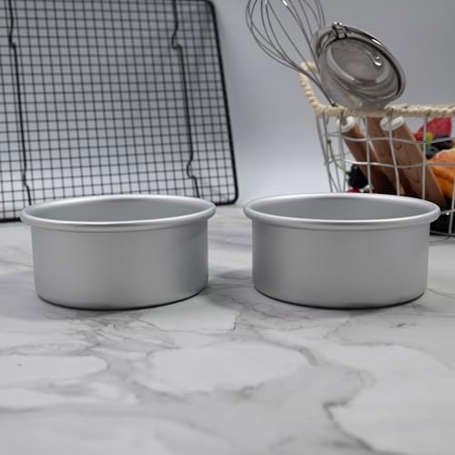 Aluminum smash cake 4 inch round Cake Pan,anodized aluminum 2 inch deep 2 piece,layer cake pan, baking pan For birthday cake, party Silver (4×2 round Cake Pan, Set of 2)