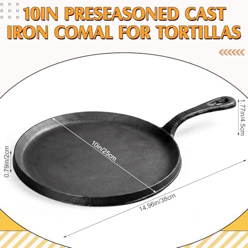 10 Inch Cast Iron Round Griddle, Seasoned Skillets with Ring Handle, Heat Resistant Griddle for Pancakes, Tortillas, Pizza, Durable Griddles Pan for Stove Top Oven Safe for Cooking