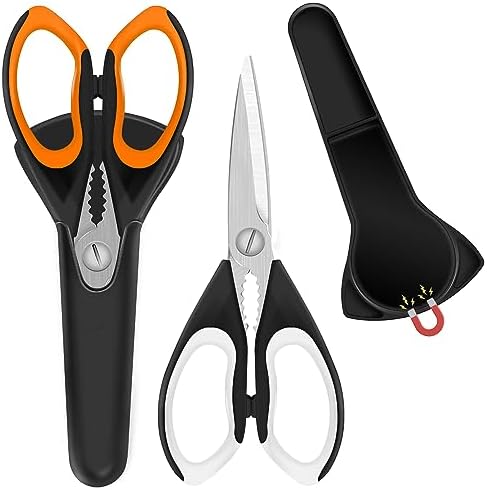 2 Pack Sharp Kitchen Scissors Set with Magnetic Holder