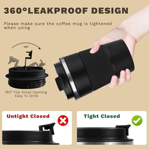 Vacuum Insulated Stainless Steel Travel Coffee Mug,Leak Proof Cup with Lid
