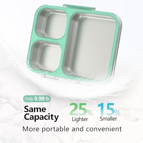 HOMEKOL Stainless Steel Bento Lunch Box 3-Compartment, 4.2Cups, Green