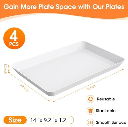 Serving Trays, Serving Platter, Plastic Trays, 4-Pack, White