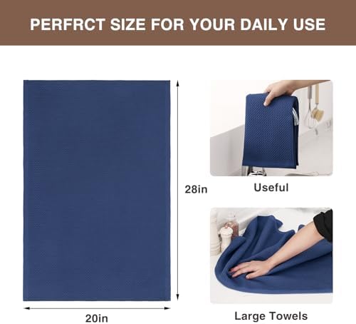 Homaxy 100% Cotton Oversized Waffle Weave Kitchen Towels 6-Pack, Navy Blue
