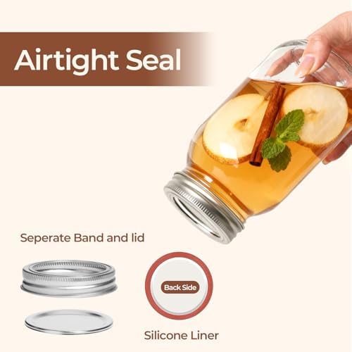 ComSaf Regular Mouth 24 oz Mason Jars 6 Pack, Tall Glass Jars with Lids