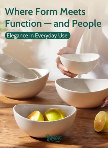Sweese Porcelain Serving Bowls Set, 10-42 oz, Versatile for Salad, Soup, Snacks, Microwave Dishwasher Safe, White