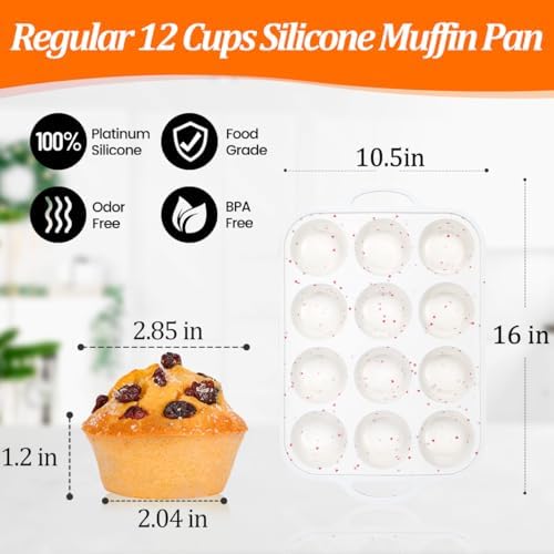 CAKETIME Silicone Muffin Pan, Metal Reinforced Frame Silicone Cupcake Pan Easy to Handle 12 Cups for Valentine's Day Baking Nonstick Regular Size Muffin Tin 1 Pack Love Heart
