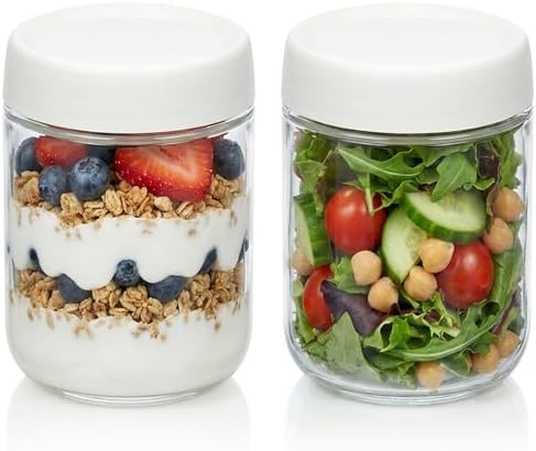 2Pack Overnight Oats Containers with Lids, 16 oz Glass Mason Overnight Oats Jars, Wide Mouth Mason Salad Jars, Airtight Containers for Milk, Cereal, Fruit, Yogurt, Spice Sugar, Salad Dressing