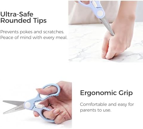 Premium Stainless Steel Portable Baby Food Safety Scissors, Detachable Feeding Shears for Toddlers Infant Kids Food Cutting Meats Noodles Vegetables with Protactive Cover