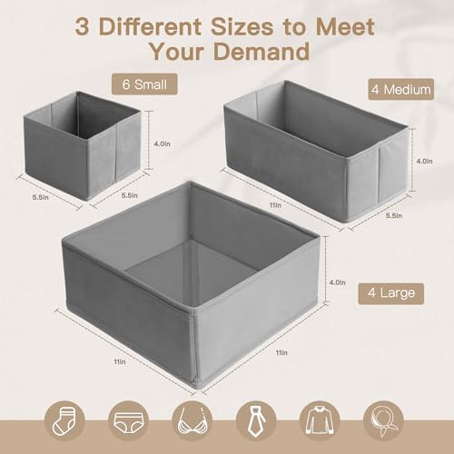 Criusia Drawer Organizer Clothes, 14 Pack Dresser Organizer for Baby Clothes, Underwear, Sock- Foldable Closet Organization and Storage Dividers Bins for Nursery, Bedroom and Dorm (Grey)