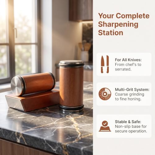 Hatori Knife Sharpener.Magnetic Fixed‑Angle Diamond Sharpening System,15° & 20°Angle Guide Block,Dual Grit Manual Kitchen Sharpener for Straight‑Edge Chef Knives,Compact Portable Knife Sharpening Tool