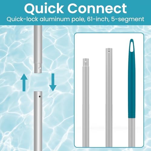 POOLWHALE Pool Skimmer Net with Adjustable 48" Aluminum Pole, Fine Mesh Medium-Depth Net for Above Ground Pools, Ponds, Hot Tubs, Spas and Fountains for Leaf and Debris Removal