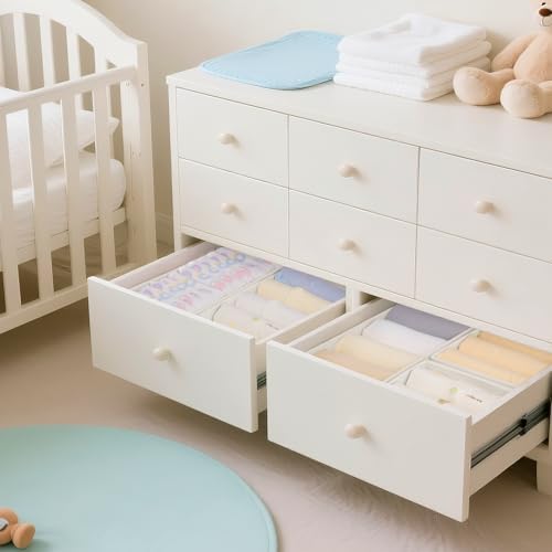 Criusia Drawer Organizer Clothes, 10 Pack Dresser Organizer for Baby Clothes, Underwear, Sock- Foldable Closet Organization and Storage Dividers Bins for Nursery, Bedroom (Oatmeal)