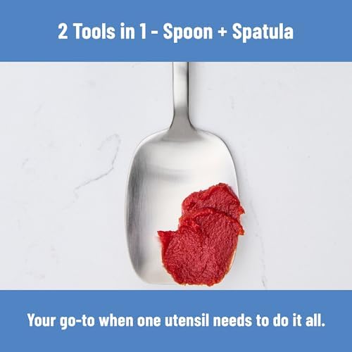 Misen Scraper Chef Spoon – Stainless Steel Cooking Spoon and Spatula Hybrid for Flipping Burgers Tossing Vegetables Scraping Pots Serving Casseroles and Everyday Kitchen Prep