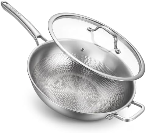 Titanium Wok Pan with Lid – 12" Non-Toxic PFAS-Free Woks & Stir-fry Pans, Tri-Ply Titanium & Stainless Steel, Induction & Dishwasher Safe