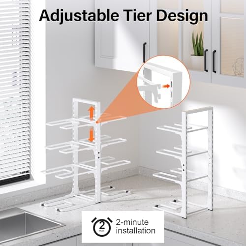 MUDEELA 8-Tier Heavy Duty Pots and Pans Organizer for Cabinet, 20.8"H White