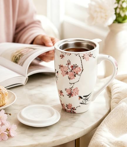 AmorArc Tea Cup With Infuser and Lid, 18oz Loose Leaf Tea Mug With Steeper