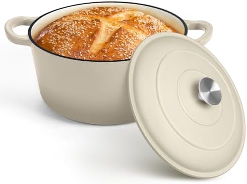 P&P CHEF 7QT Enameled Dutch Oven, Dutch Oven Pot for Bread Baking, Khaki