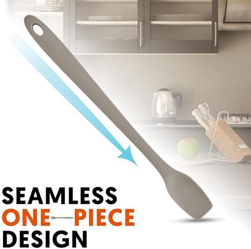 Platinum Silicone Topping Spatula for Cooking – BPA Free Heat Resistant Cooking Utensils for Non Stick Pans – One-Piece Spoonula for Baking, Mixing & More – Kitchen Scraper 10.7” WarmGray