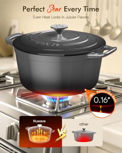 Nuwave 6 Qt PFAS-Free Enamel Cast Iron Dutch Oven Pot with Lid, BlackSesame