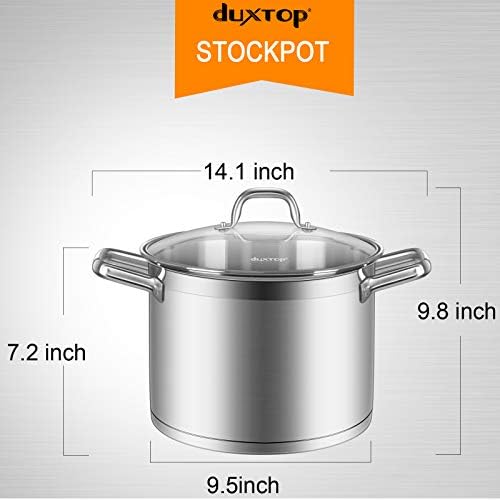 Duxtop Stainless Steel Stock Pot with Lid, 8.6 Qt Induction Cooking Pot
